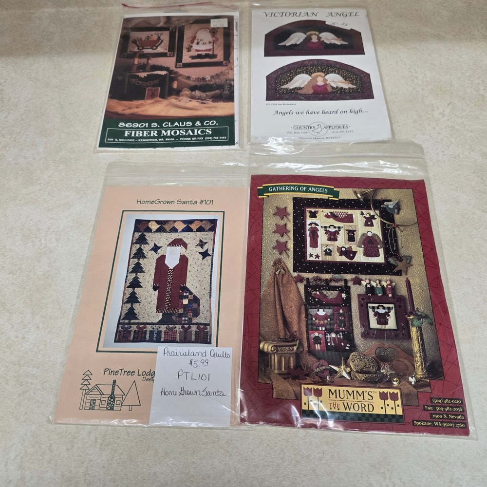 Lot of 4 Vintage Christmas Quilt Patterns Santa Angel Pine Tree Lodge Mumm's‎